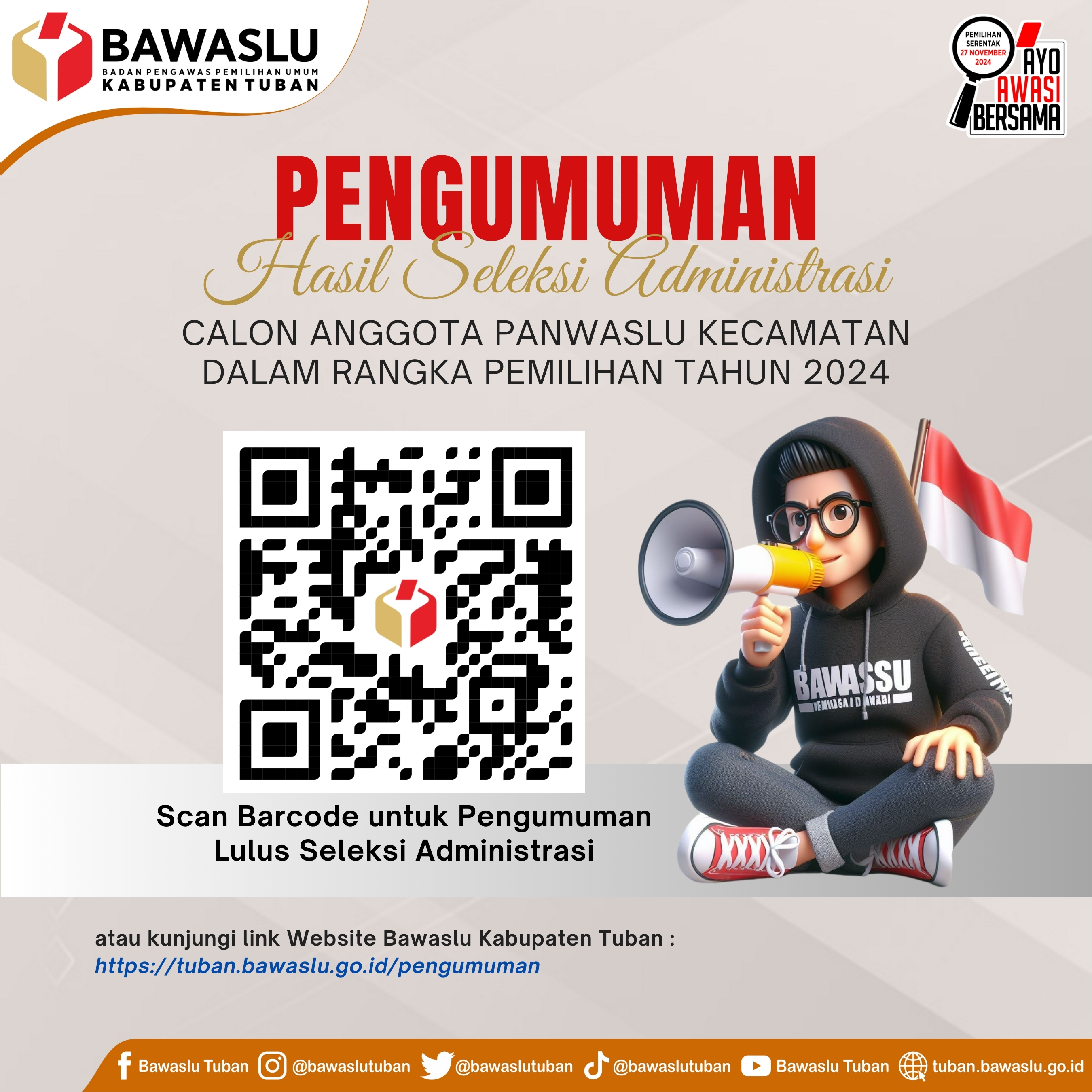 Pengumuman Seleksi Administrasi Panwaslu Kecamatan Pemilihan Tahun 2024