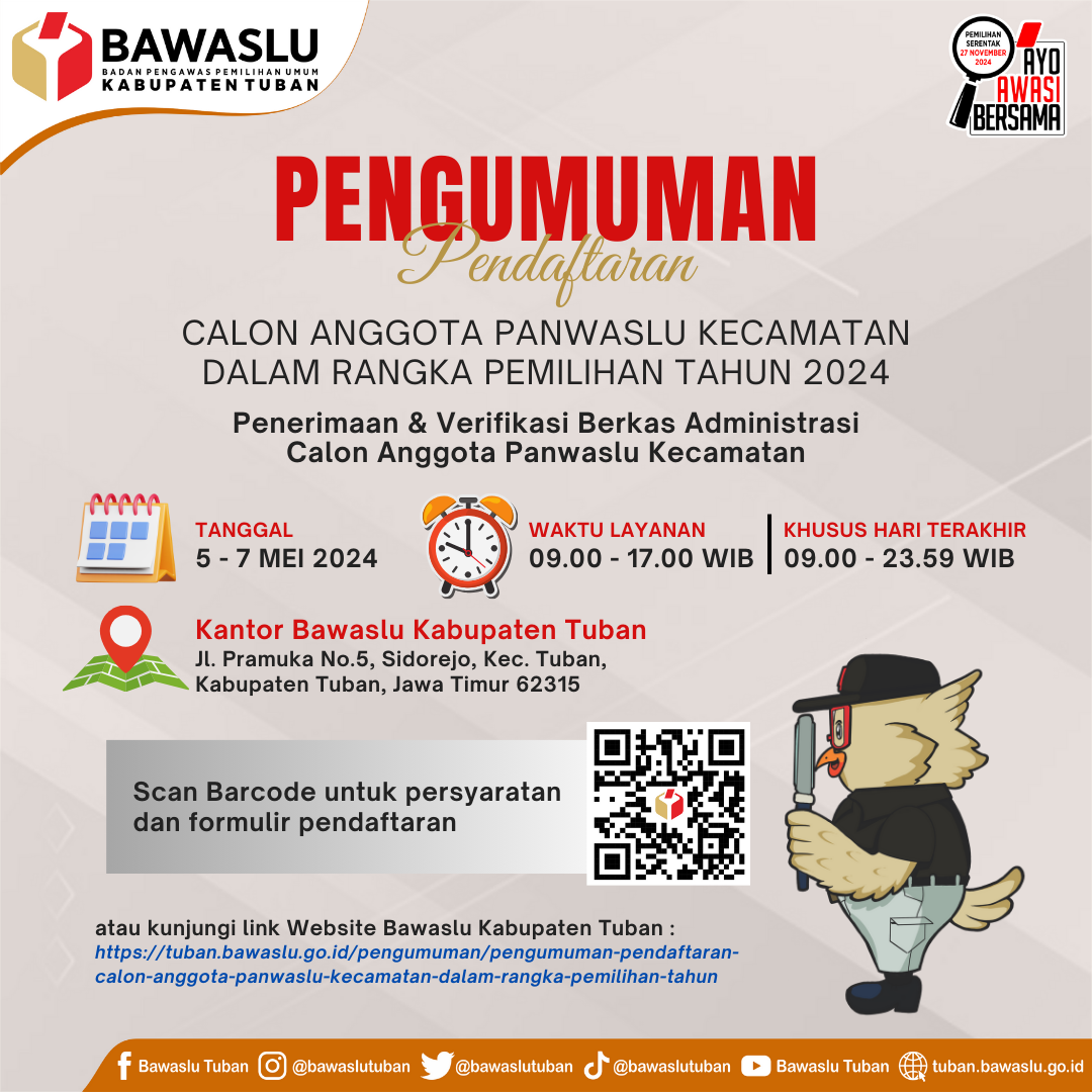 Pengumuman Pendaftaran Panwascam Pilkada 2024